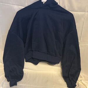 SHEIN Navy Blue Cropped Hoodie Sweater